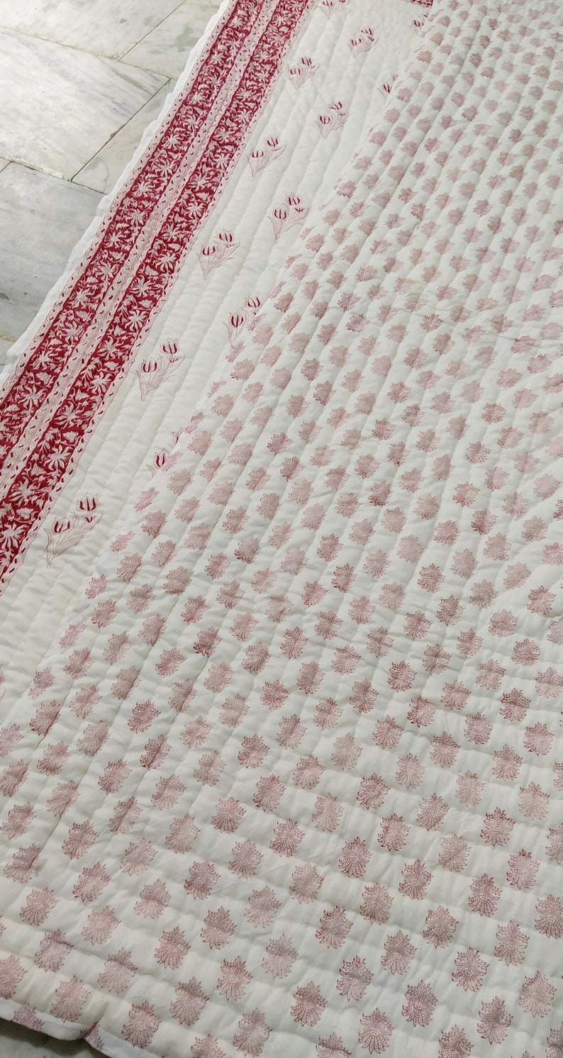 Rouge Flora- 100% Soft Cotton Organic Quilt/Blanket- Handcrafted in Jaipur