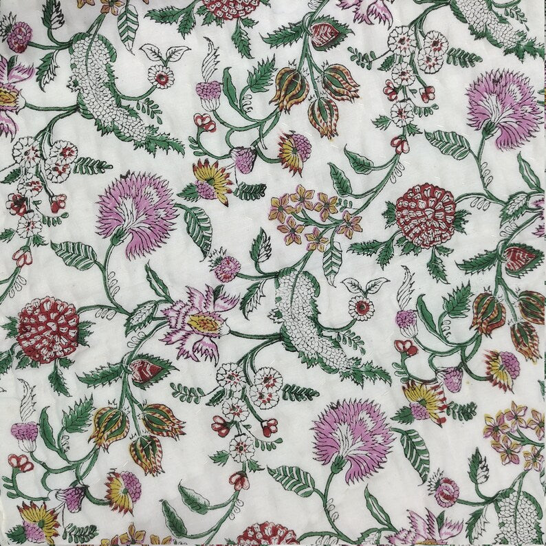 Multi Floral Teal - 100% Soft Cotton Organic Quilt/Blanket- Handcrafted in Jaipur