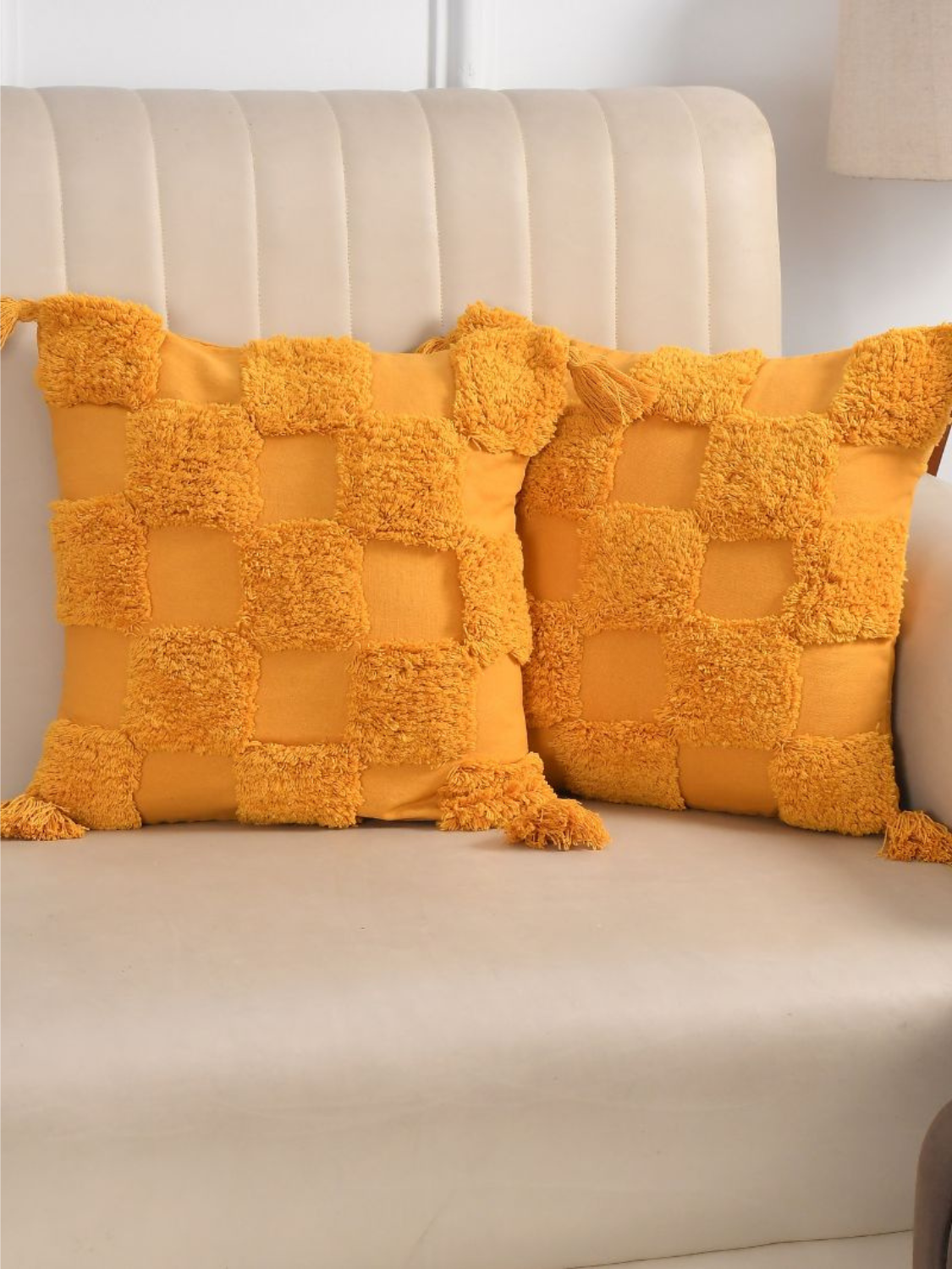 Handcrafted Cushion Cover in hues of Mustard