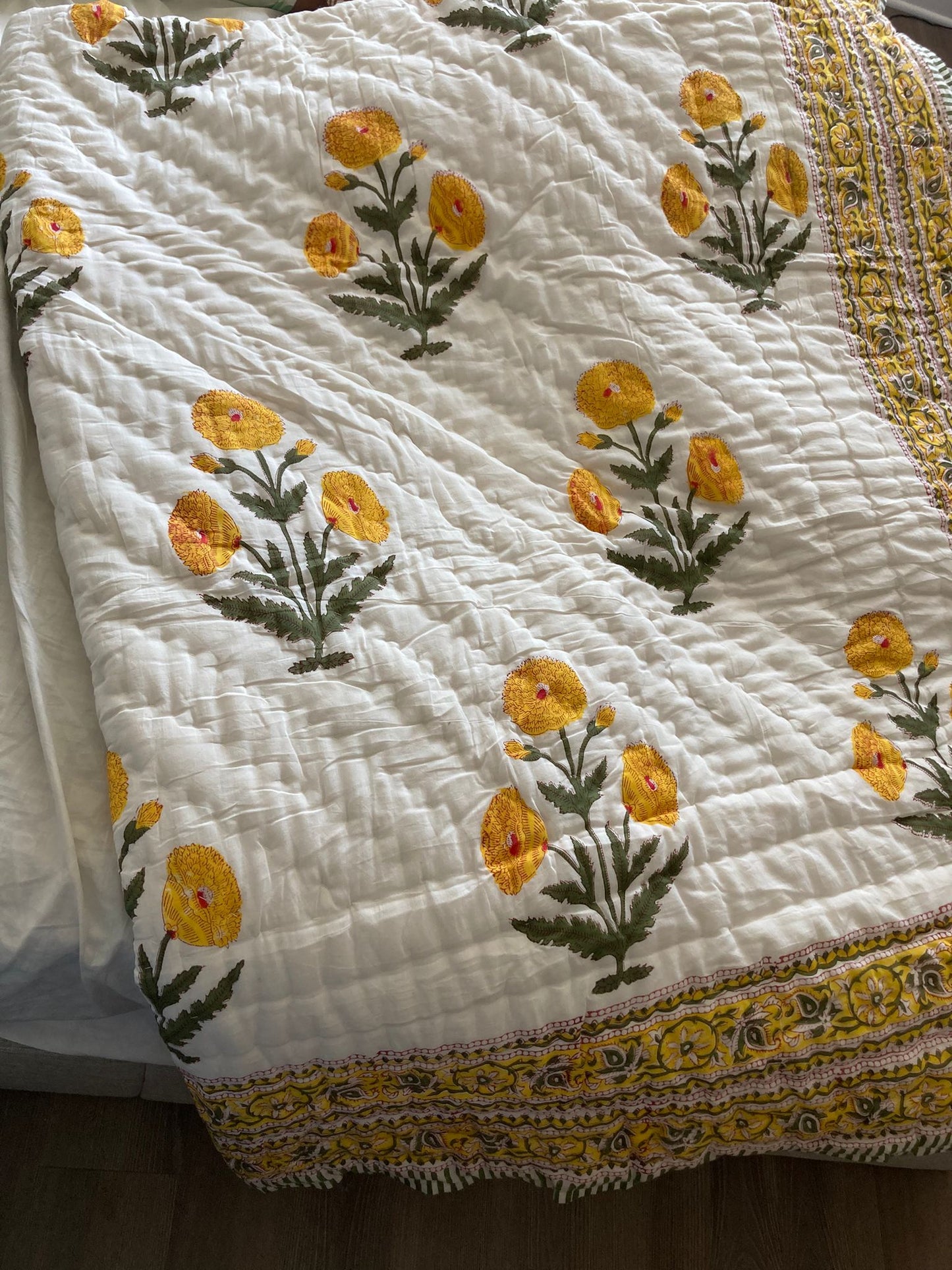 'Marigold'- 100% Soft Cotton Organic Quilt/Blanket- Handcrafted in Jaipur