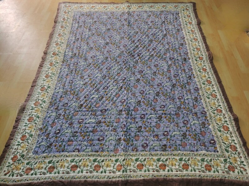 Lavender Blossoms- 100% Soft Cotton Organic Quilt/Blanket- Handcrafted in Jaipur