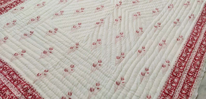 Rouge Flora- 100% Soft Cotton Organic Quilt/Blanket- Handcrafted in Jaipur