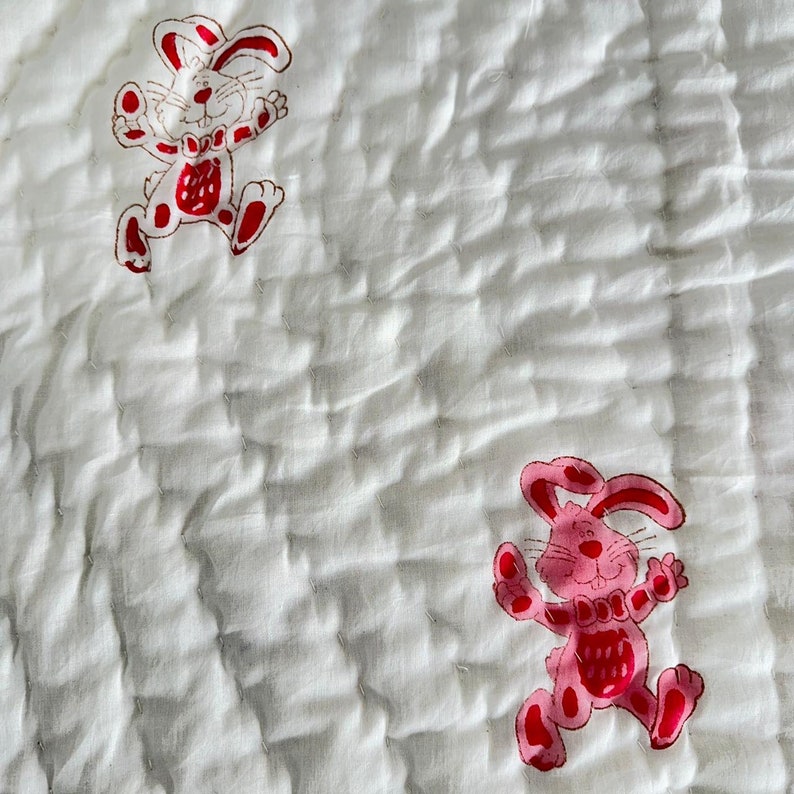 'The Pink Rabbit'- Reversible Baby Quilt|Blanket