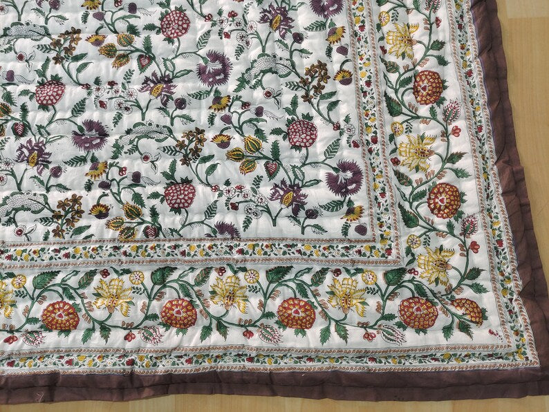 Lavender Blossoms- 100% Soft Cotton Organic Quilt/Blanket- Handcrafted in Jaipur