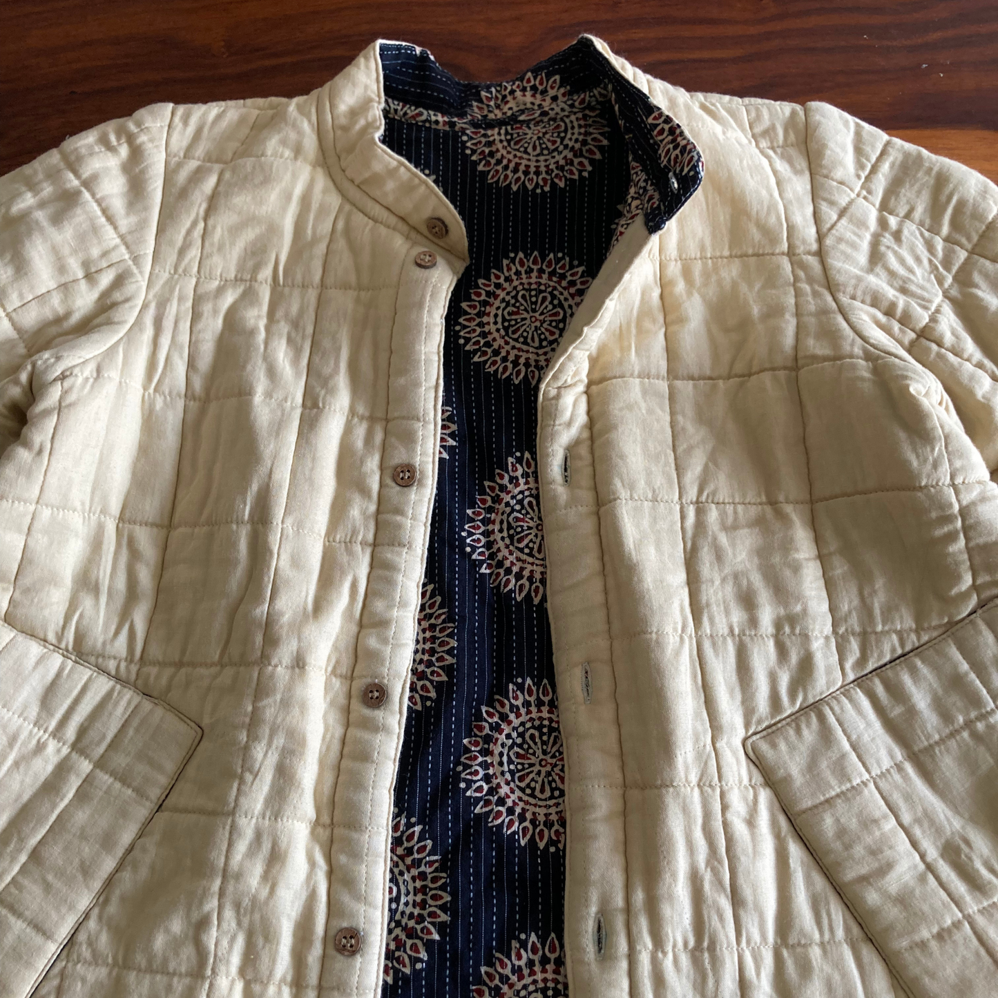 100% Quilted Double-sided Cotton Jacket | Beige