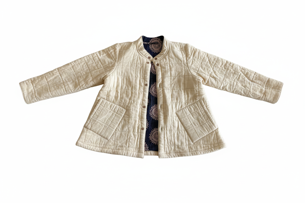 100% Quilted Double-sided Cotton Jacket | Beige
