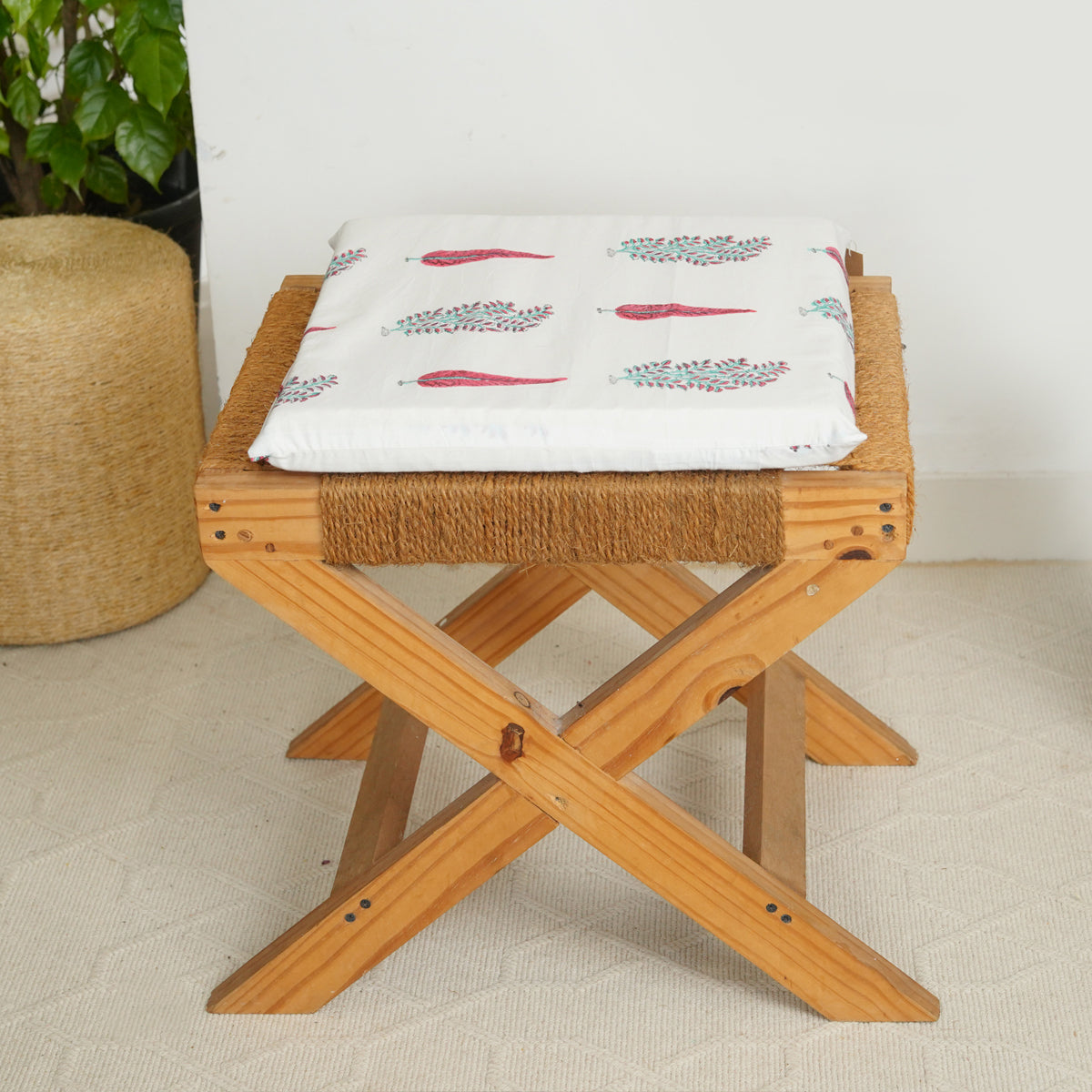 Natural Latex Chair Pad with Block Printed Cotton Cushion Cover