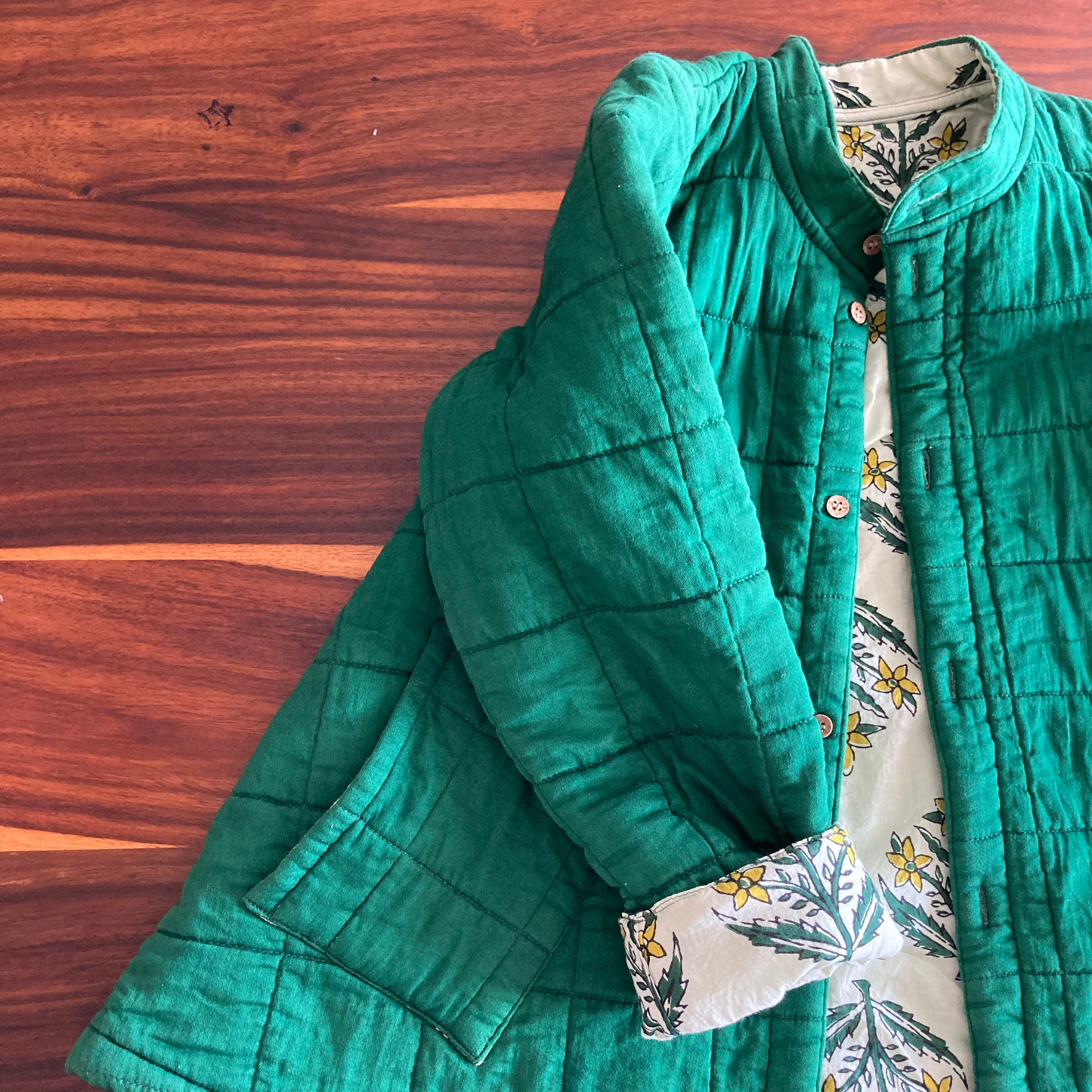 100% Quilted Double-sided Cotton Jacket | Emerald Green