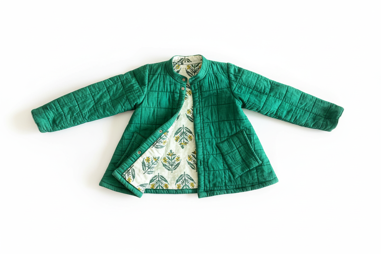100% Quilted Double-sided Cotton Jacket | Emerald Green