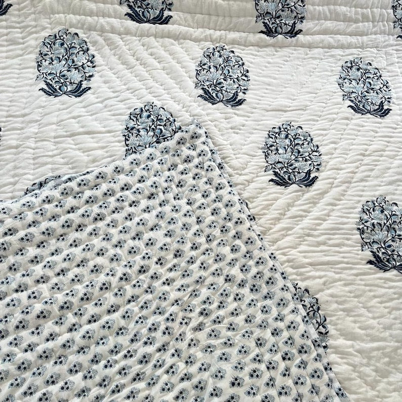 Indigo Heritage Quilt- 100% Soft Cotton Organic Quilt/Blanket- Handcrafted in Jaipur