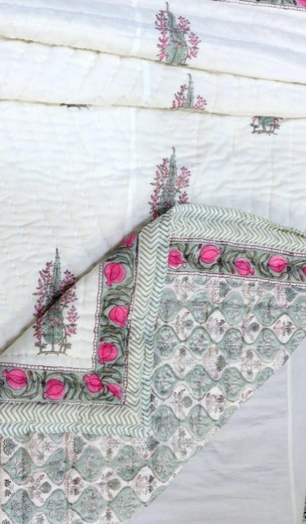 Rose Pink 100% Soft Cotton Quilt/Blanket- Handcrafted in Jaipur