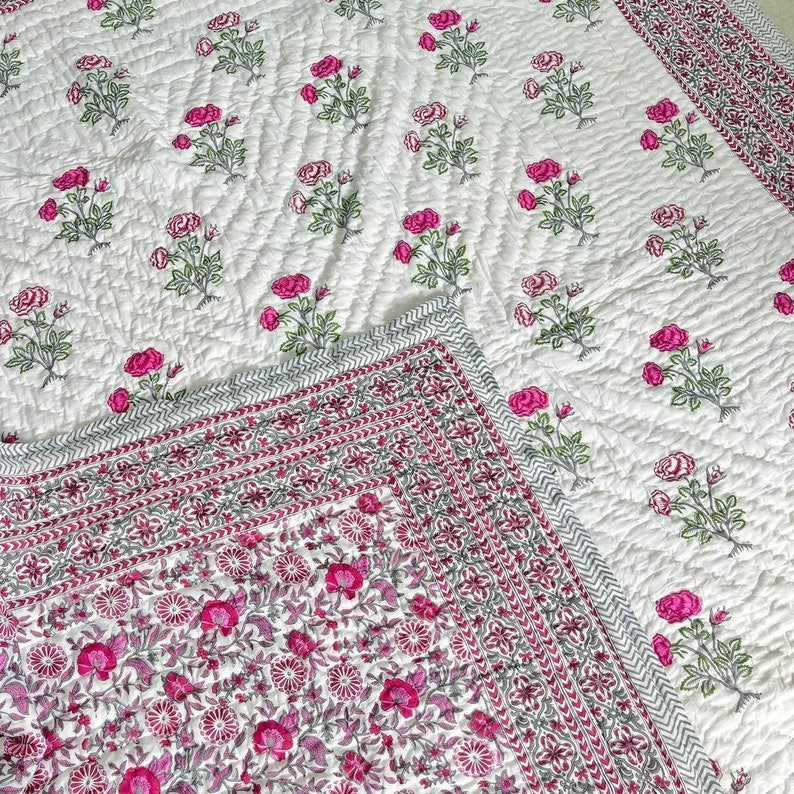 'Gulab'- 100% Soft Cotton Quilt/Blanket- Handcrafted in Jaipur