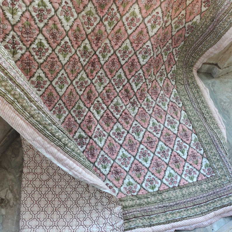 Philomila (Baby Pink) - 100% Soft Cotton Quilt/Blanket- Handcrafted in Jaipur