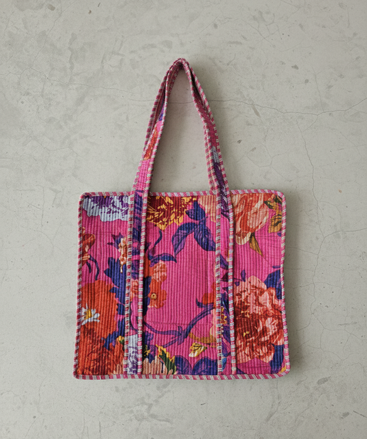 Large Blockprinted Floral Quilted Tote Bags | Handbags