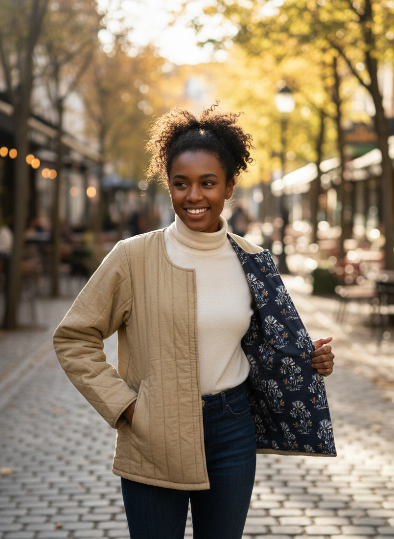 100% Quilted Cotton Reversible Jacket | Mustard