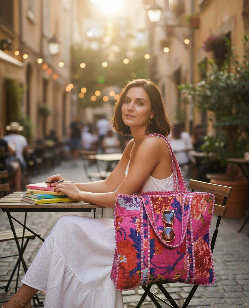 Large Blockprinted Floral Quilted Tote Bags | Handbags