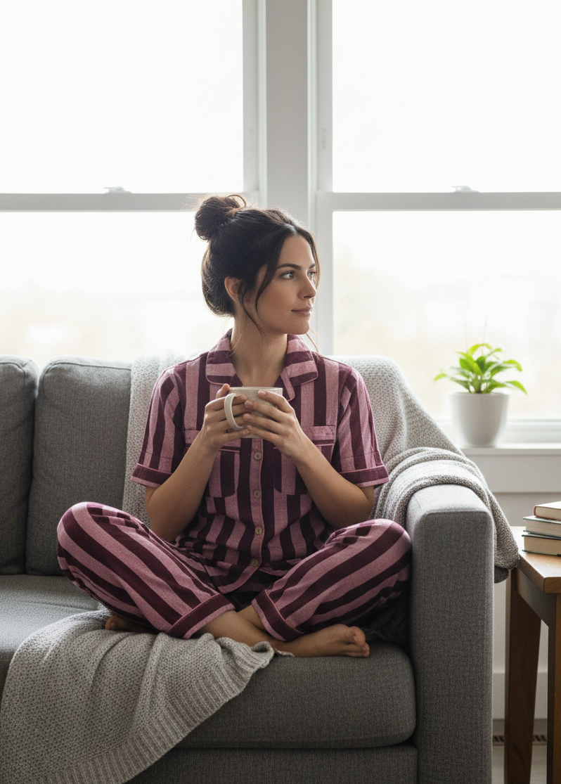 Classic Two-piece Cotton Pajama Set | Magenta