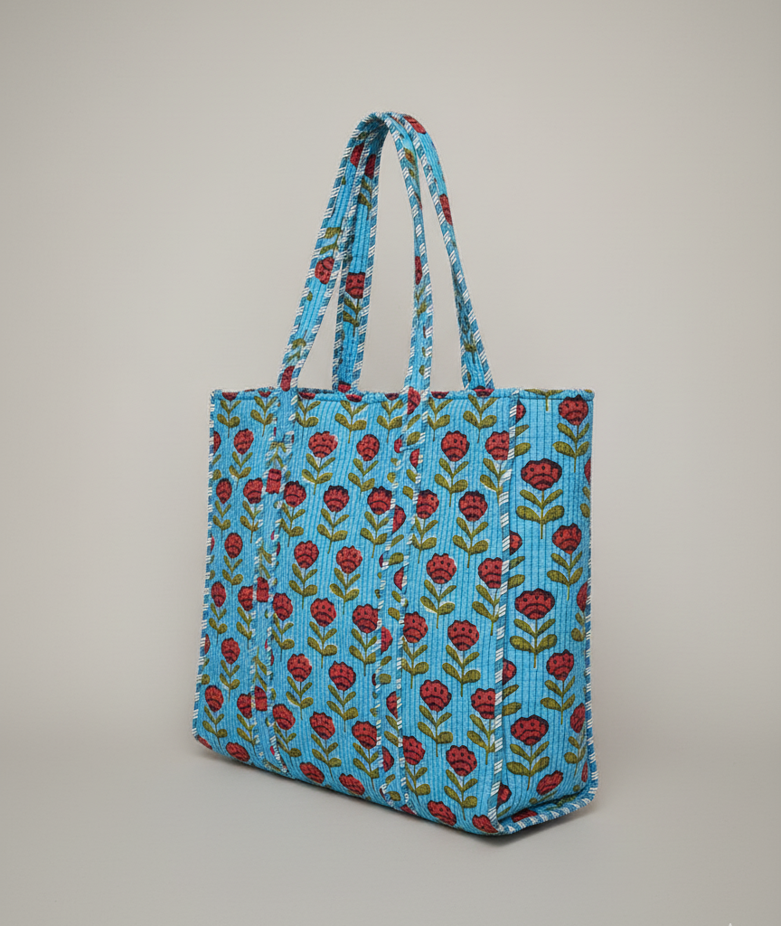 Large Blockprinted Indigo Paisley Quilted Tote Bags | Handbags