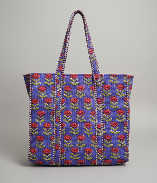 Large Blockprinted Purple Paisley Quilted Tote Bags | Handbags