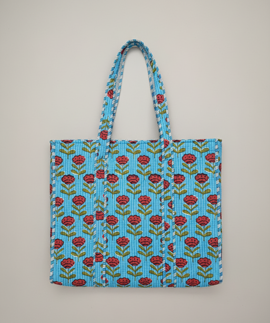 Large Blockprinted Indigo Paisley Quilted Tote Bags | Handbags