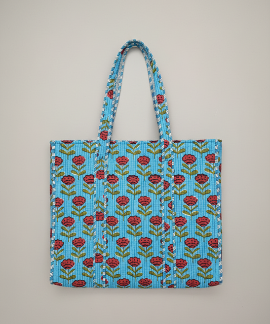 Large Blockprinted Indigo Paisley Quilted Tote Bags | Handbags
