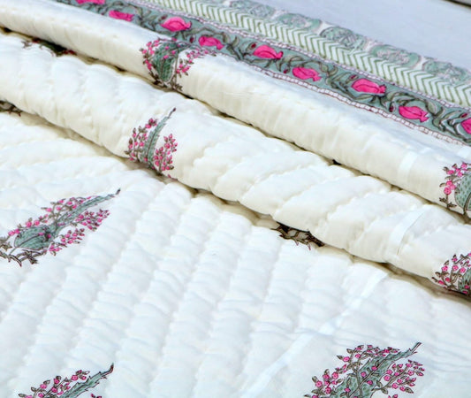 'Gul'- 100% Soft Cotton Quilt/Blanket- Handcrafted in Jaipur