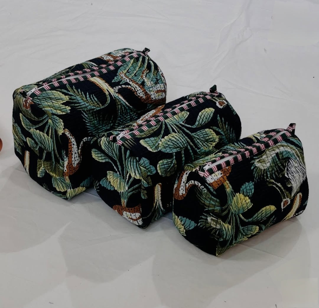 Boho blockprinted Travel Pouches ( set of 3 )