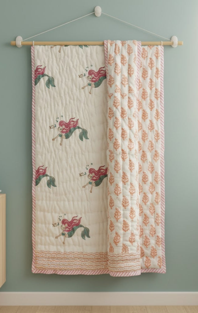 'Little Mermaid'- Reversible Baby Quilt|Blanket