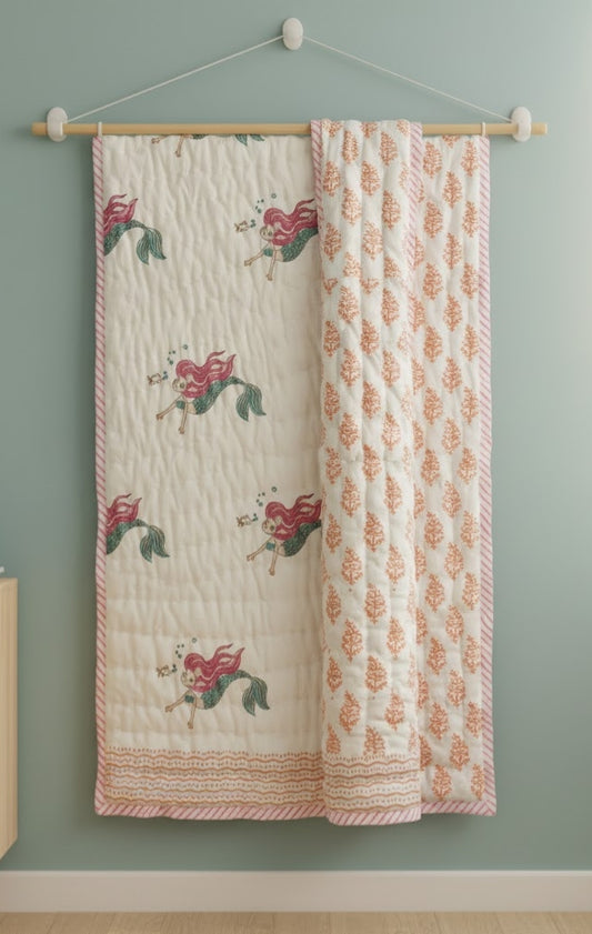'Little Mermaid'- Reversible Baby Quilt|Blanket