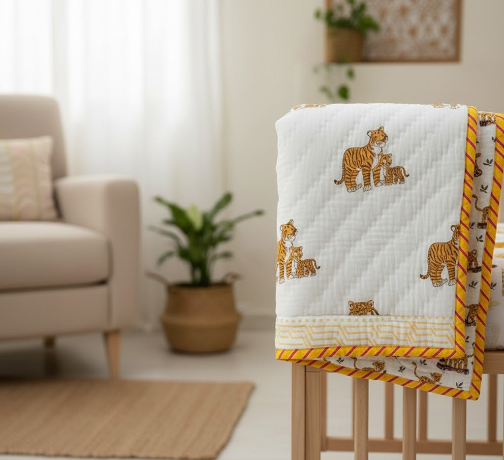 'Leo's Jungle'- Reversible Baby Quilt|Blanket