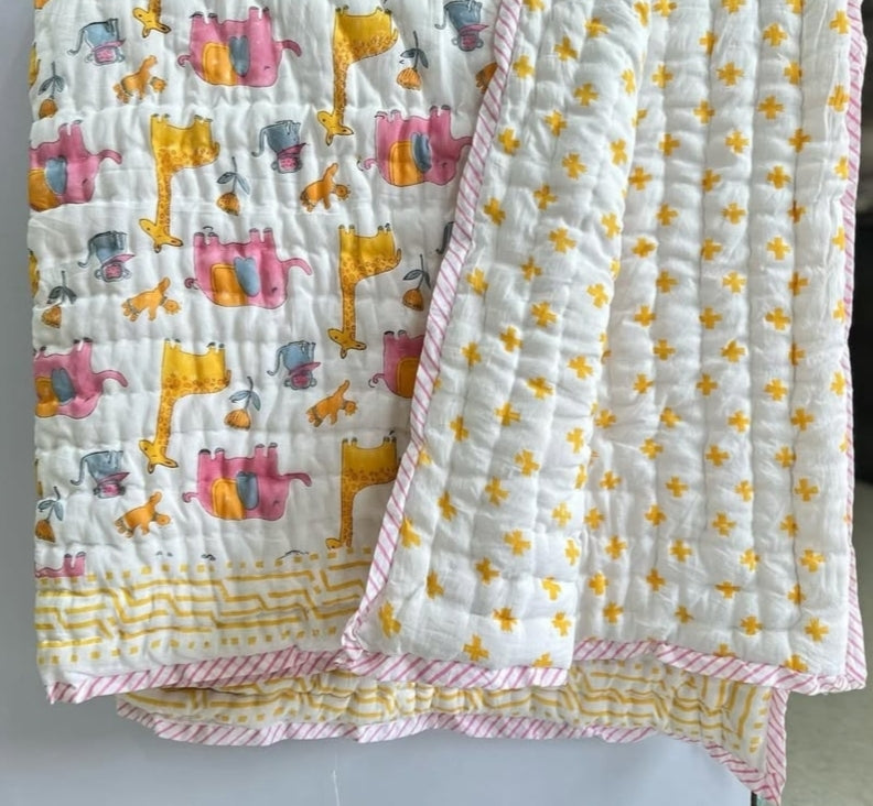 'Zoo Snooze'- Reversible Baby Quilt|Blanket