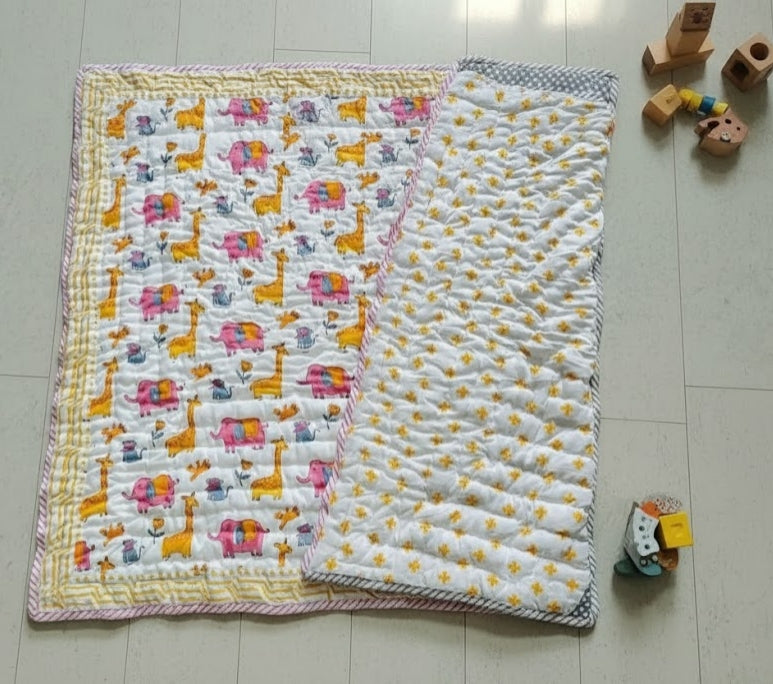 'Zoo Snooze'- Reversible Baby Quilt|Blanket