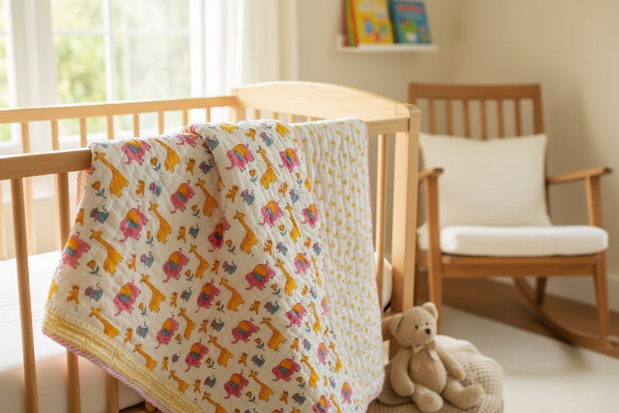 'Zoo Snooze'- Reversible Baby Quilt|Blanket