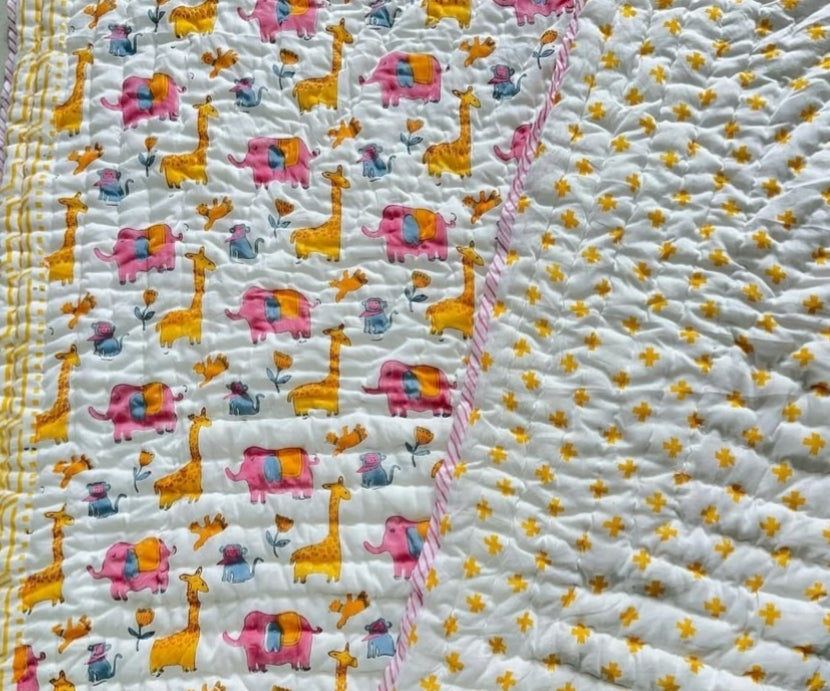 'Zoo Snooze'- Reversible Baby Quilt|Blanket
