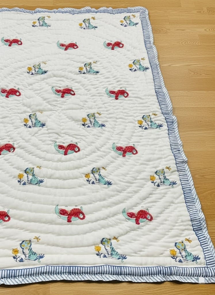 'Hop & Nap'- Reversible Baby Quilt|Blanket