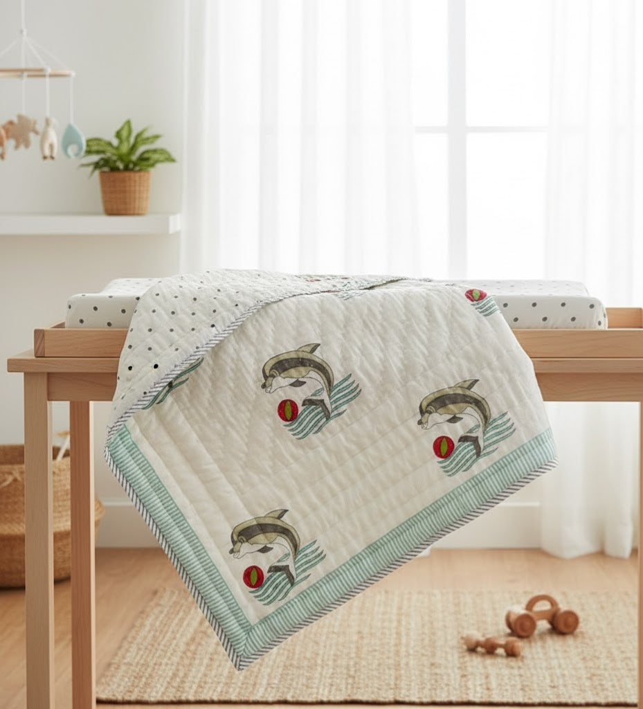'Little Swimmers'- Reversible Baby Quilt|Blanket