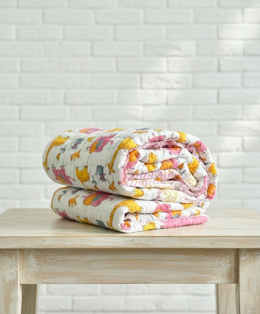 'Zoo Snooze'- Reversible Baby Quilt|Blanket