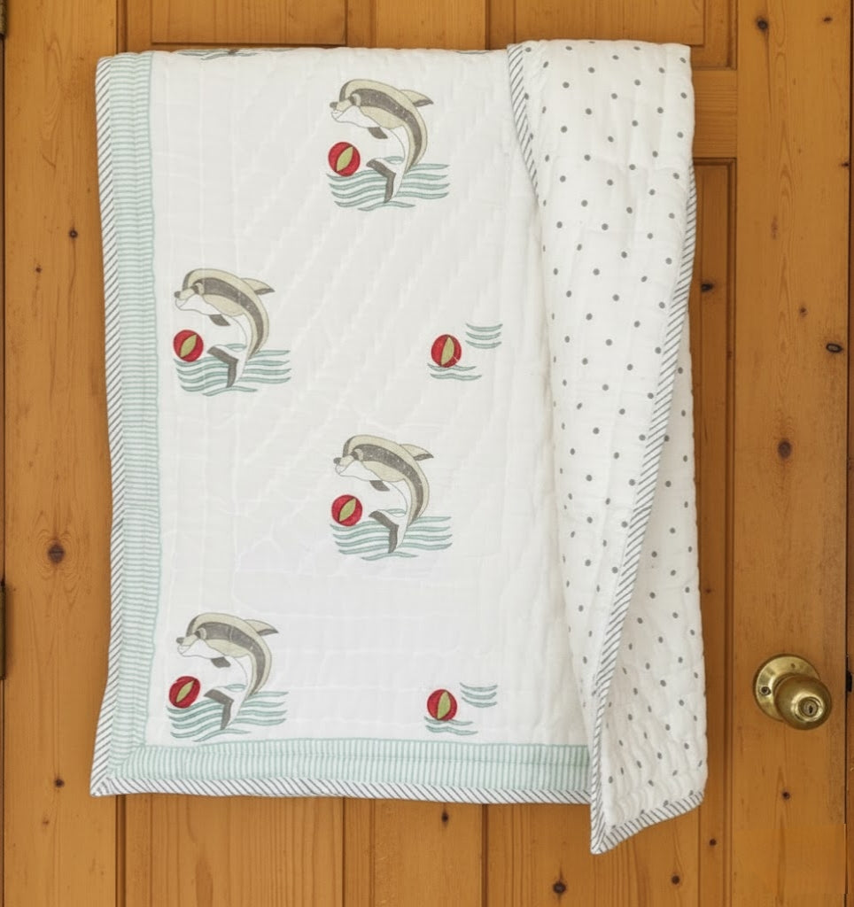 'Little Swimmers'- Reversible Baby Quilt|Blanket