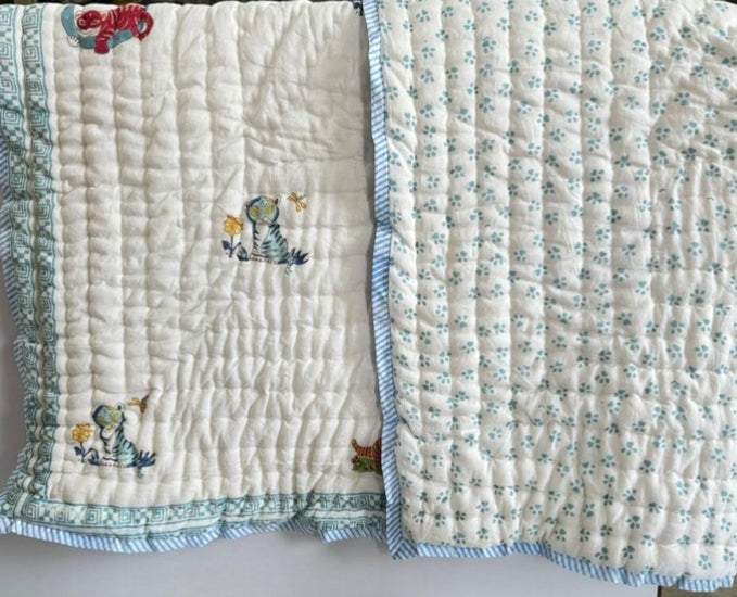 'Hop & Nap'- Reversible Baby Quilt|Blanket