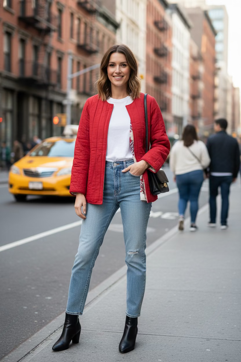 100% Quilted Cotton Reversible Jacket | Red