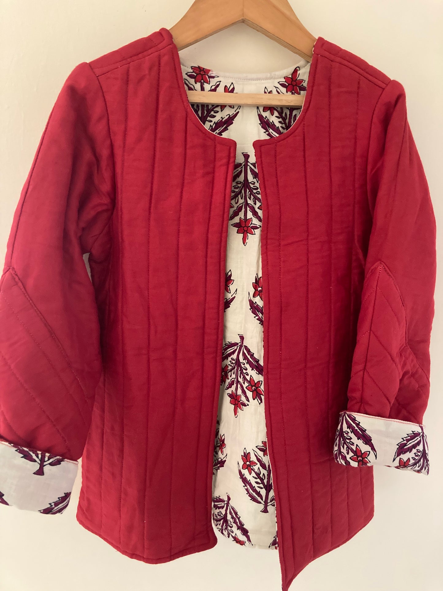 100% Quilted Cotton Reversible Jacket | Red