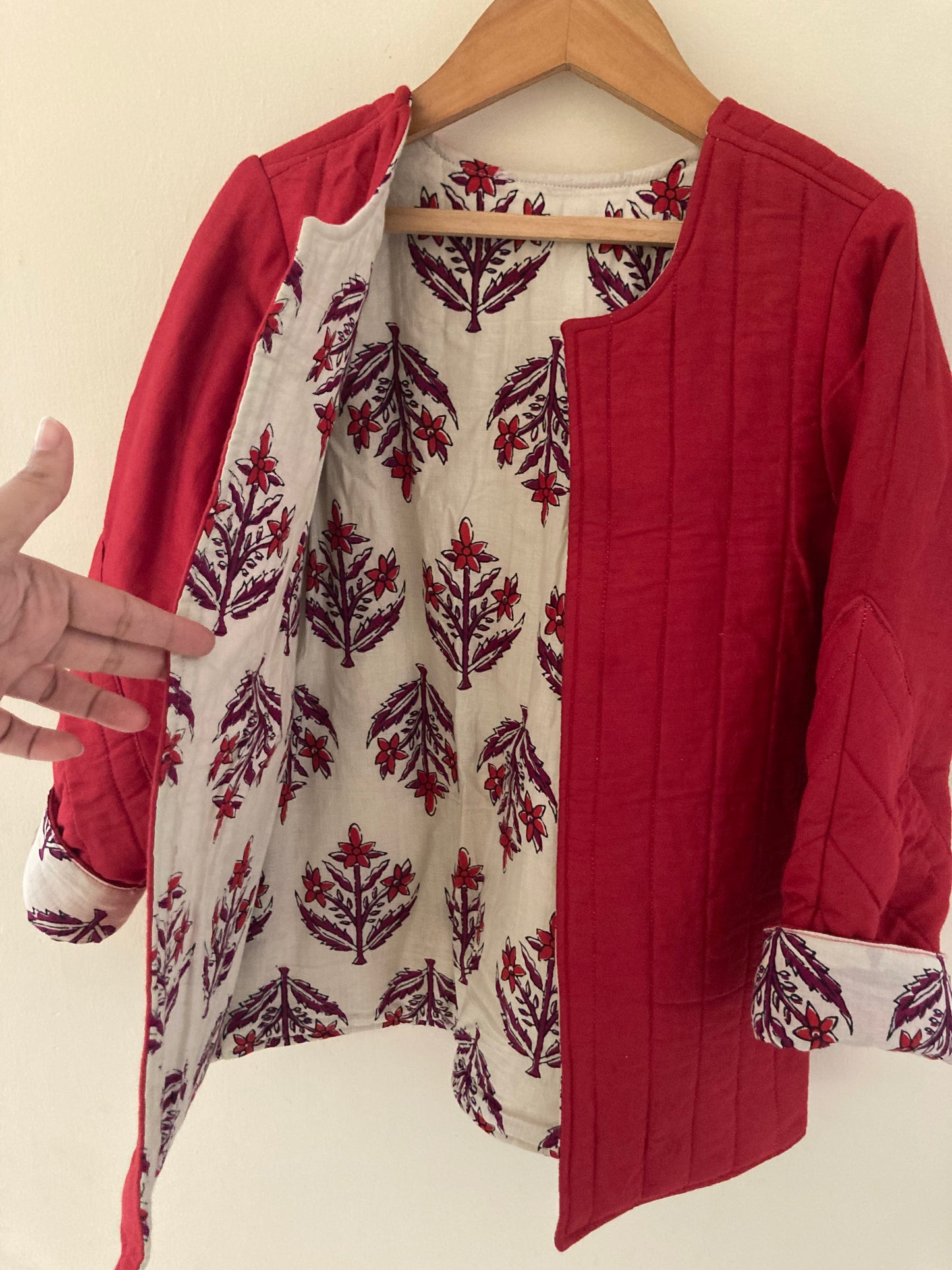 100% Quilted Cotton Reversible Jacket | Red