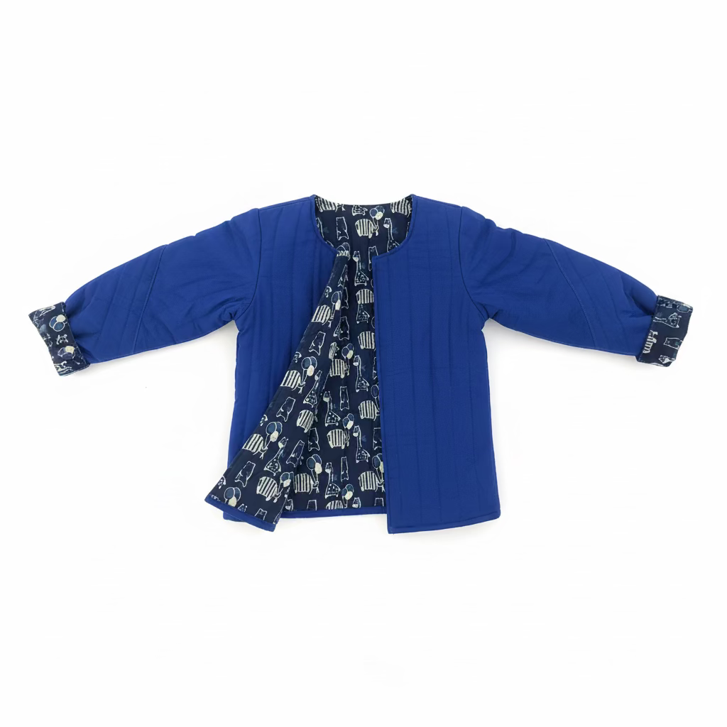 100% Quilted Cotton Reversible Jacket | Deep Blue