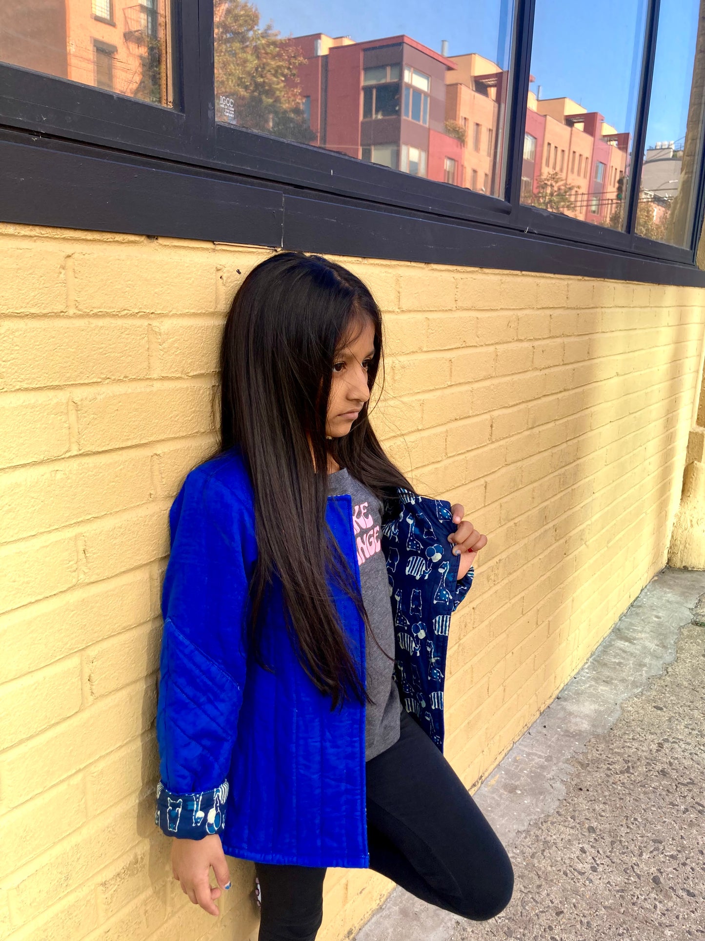 100% Quilted Cotton Reversible Jacket | Deep Blue