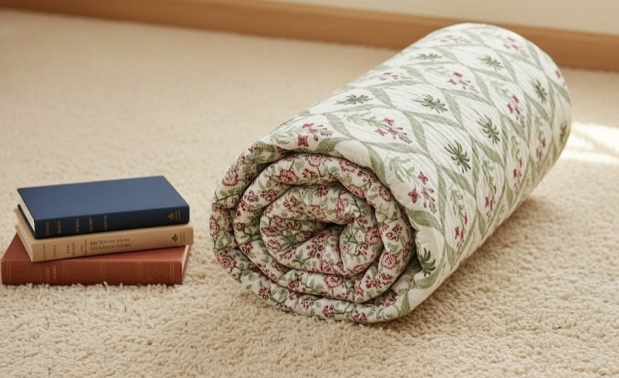 Red Floral - 100% Soft Cotton Organic Quilt/Blanket- Handcrafted in Jaipur