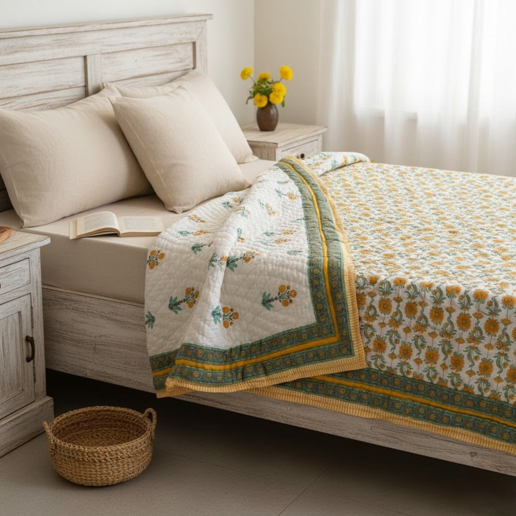 Zoon - 100% Soft Cotton Organic Quilt/Blanket- Handcrafted in Jaipur