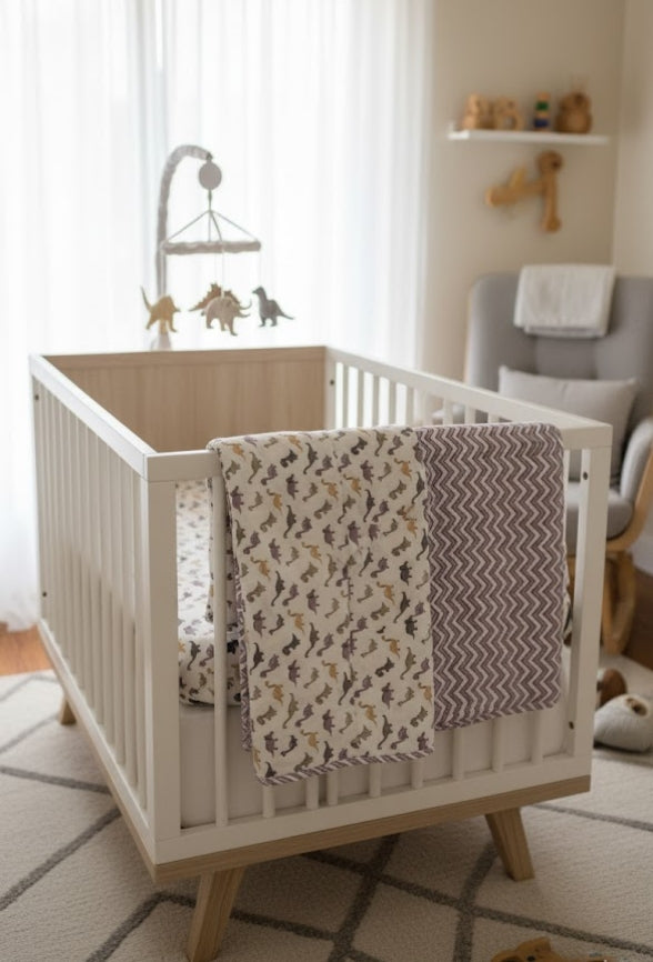 'Little Dino'- Reversible Baby Quilt|Blanket