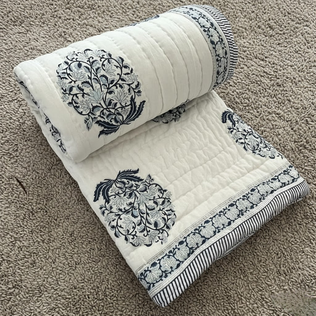 Morning Dew Organic Cotton Quilt Handcrafted in Jaipur