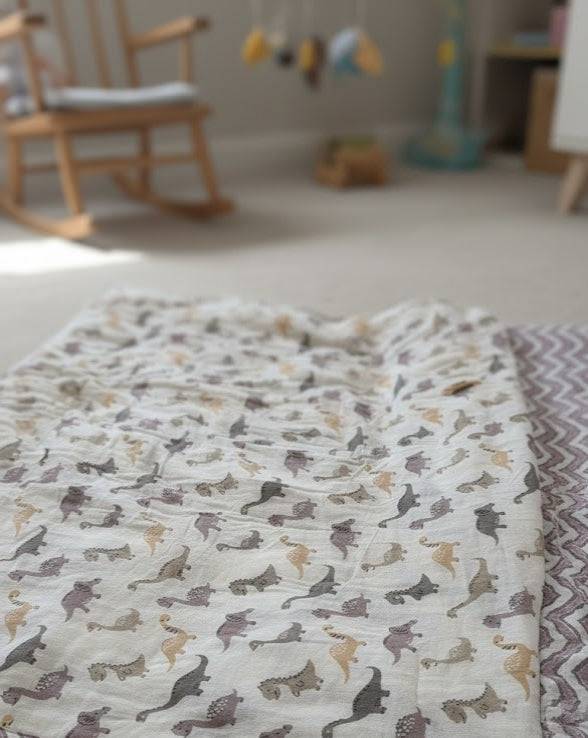 'Little Dino'- Reversible Baby Quilt|Blanket