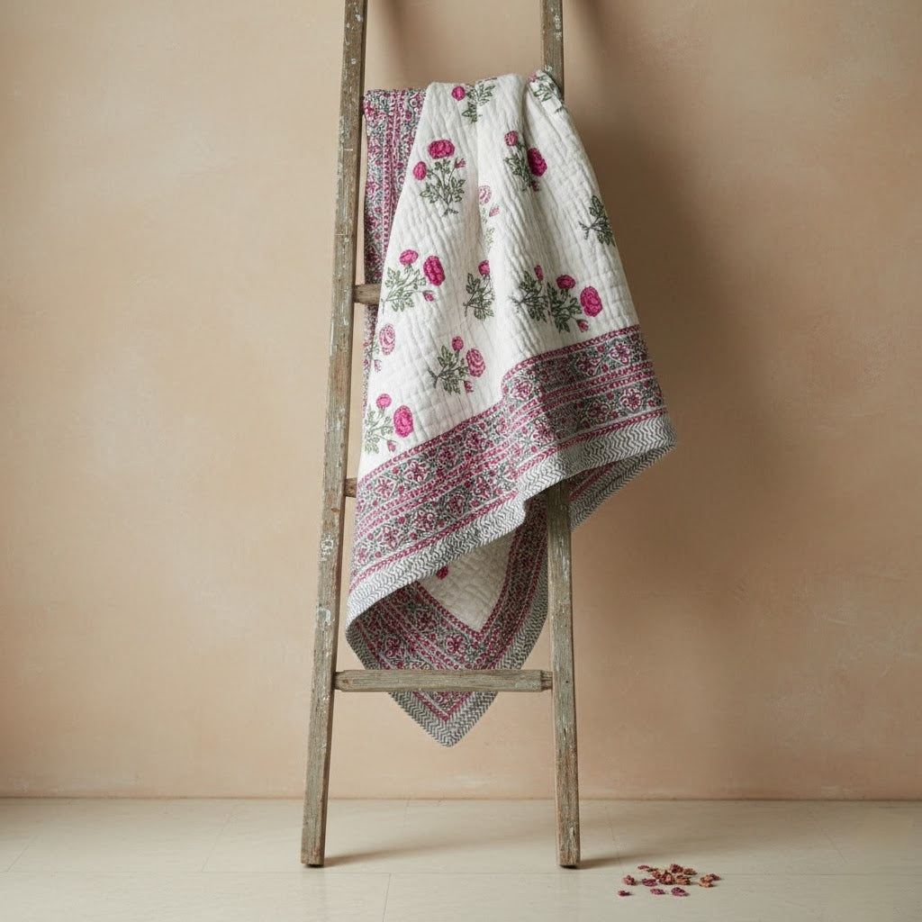 'Gulab'- 100% Soft Cotton Quilt/Blanket- Handcrafted in Jaipur